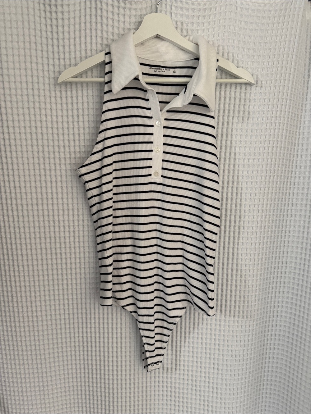 Abercrombie & Fitch White and Black Striped Sleeveless Polo Bodysuit